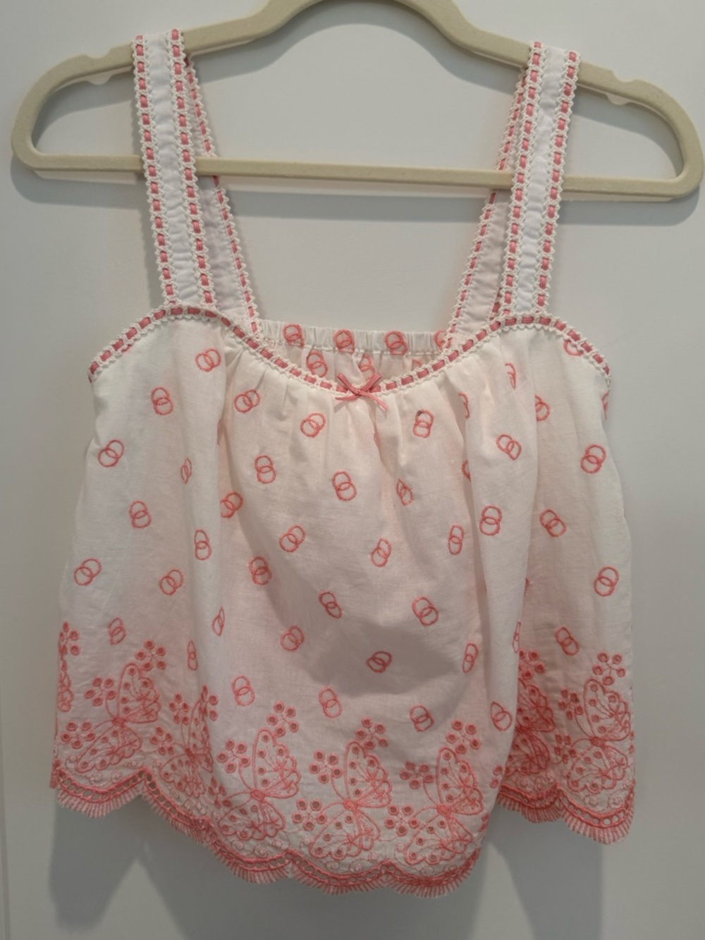 White & Coral Embroidered Cotton Tank Top-NWT
